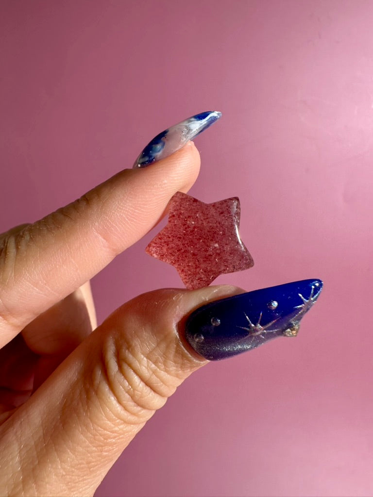 Mini Strawberry Quartz Star | Pink Crystal Carving