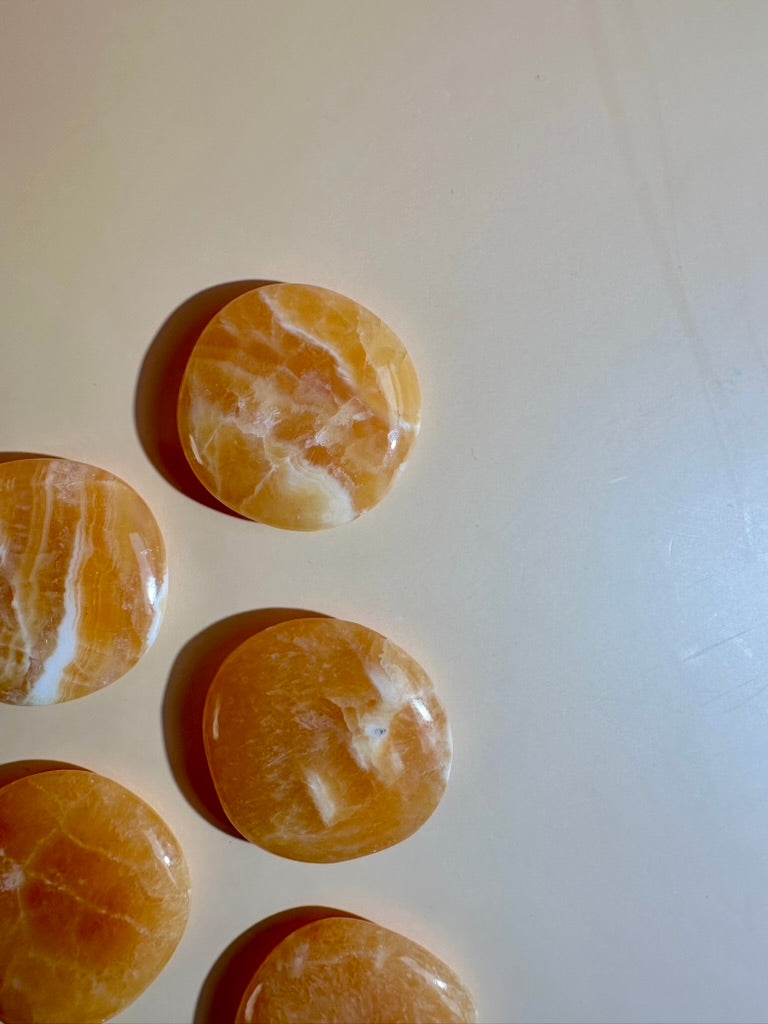 Orange Calcite Round Flat Palm
