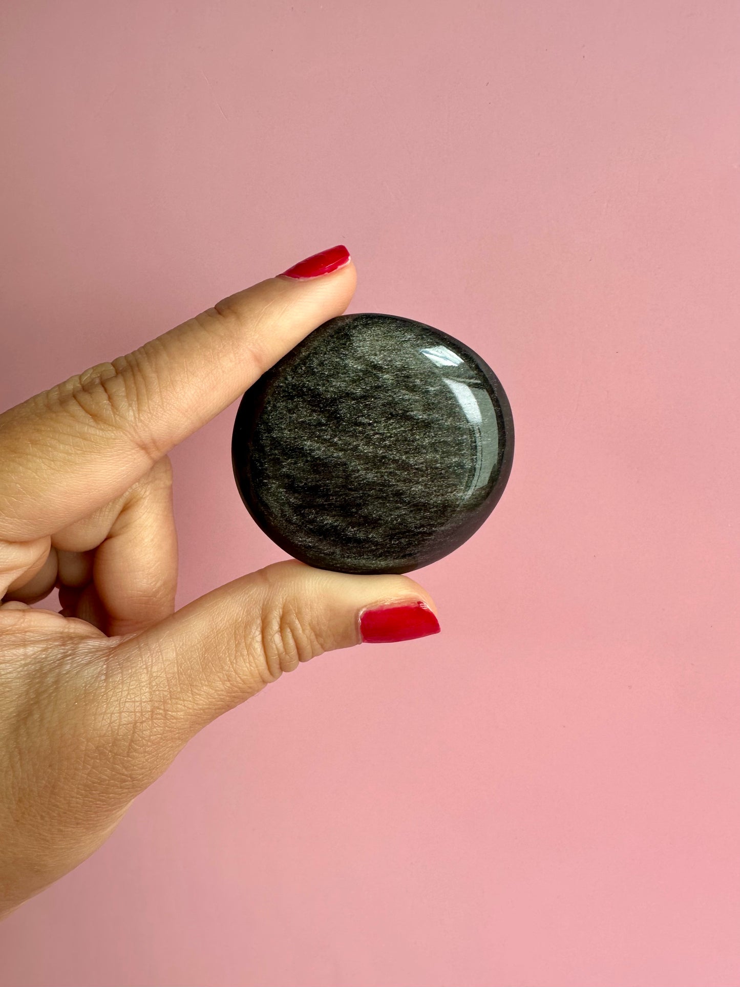 Silver Sheen Obsidian Flat Palm