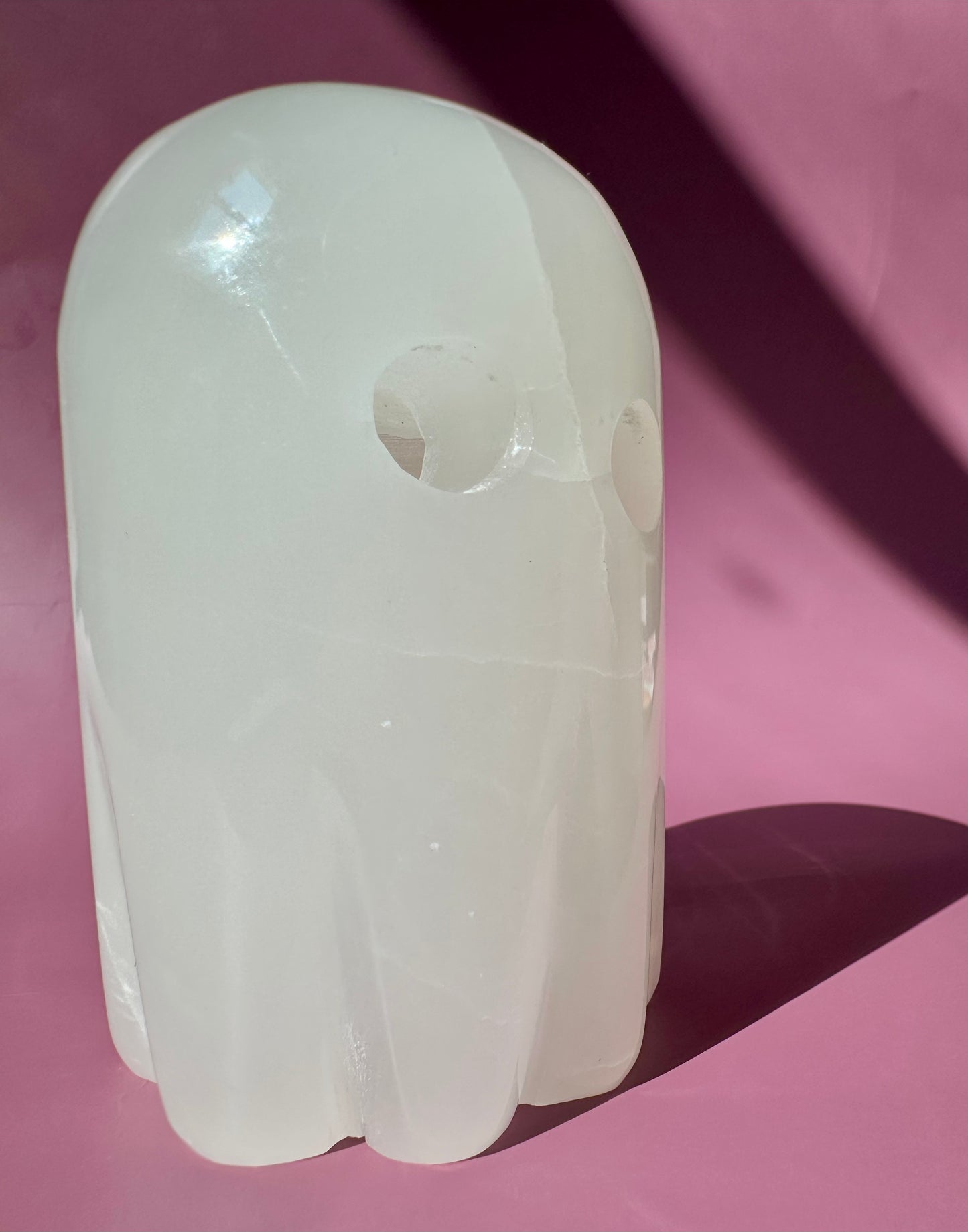 Hand-Carved Onyx Ghost Carving with Wooden Lamp Base – LED Color-Changing Light