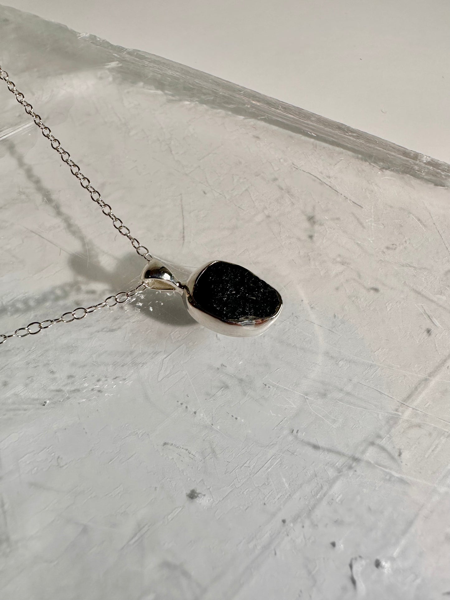 925 Sterling Silver Rough Black Tourmaline Bezel Necklace