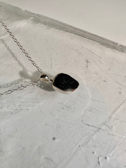 925 Sterling Silver Rough Black Tourmaline Bezel Necklace