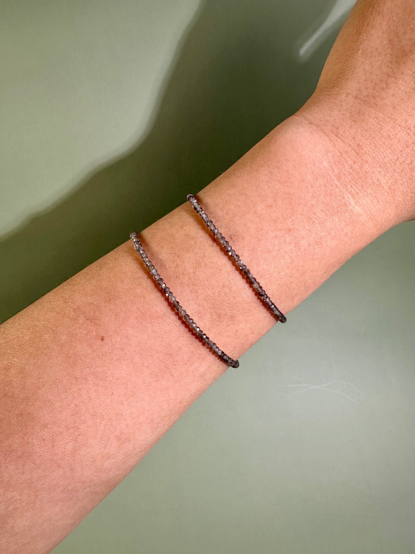 2mm Faceted Smokey Quartz Bracelet with 925 Silver Adjustable Extender