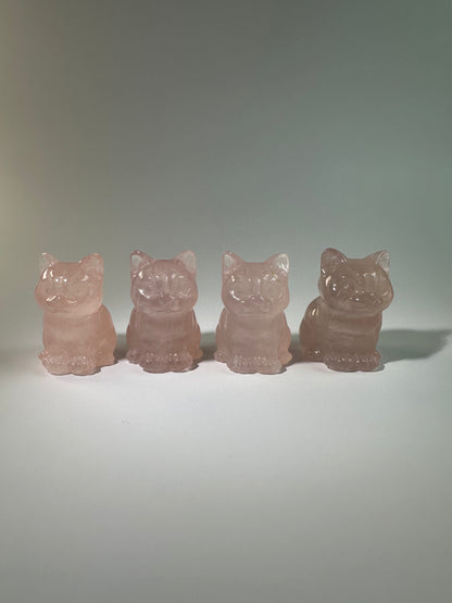 Rose Quartz Sitting Cat Carving