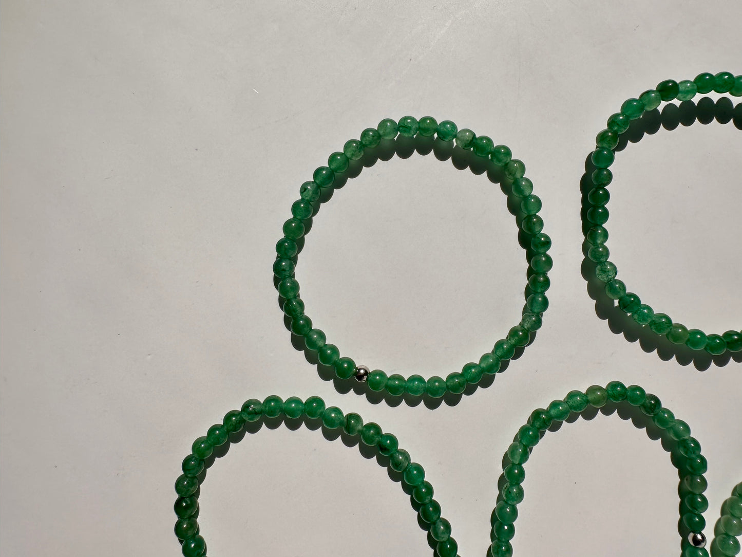 4mm Green Aventurine with Silver Accent Bead Beaded Bracelet