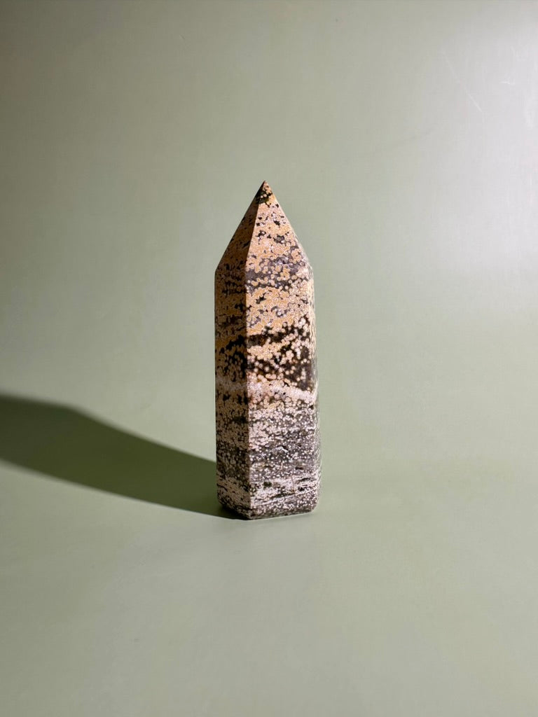 Yellow & Green Ocean Jasper Tower | Joy, Growth & Emotional Balance Crystal