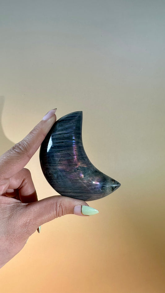 Large Purple Flash Labradorite Crescent Moon – Option C