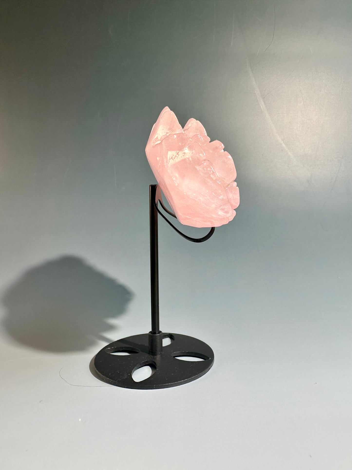Rose Quartz Flower Carving on Stand