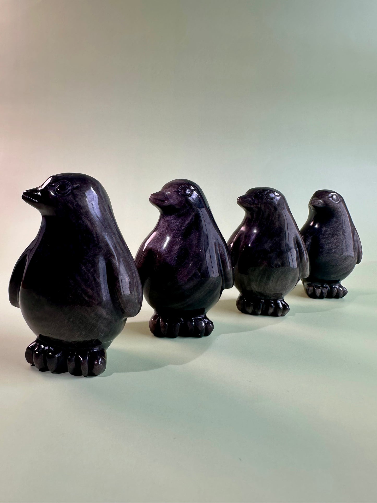 Silver Sheen Obsidian Penguin Carving
