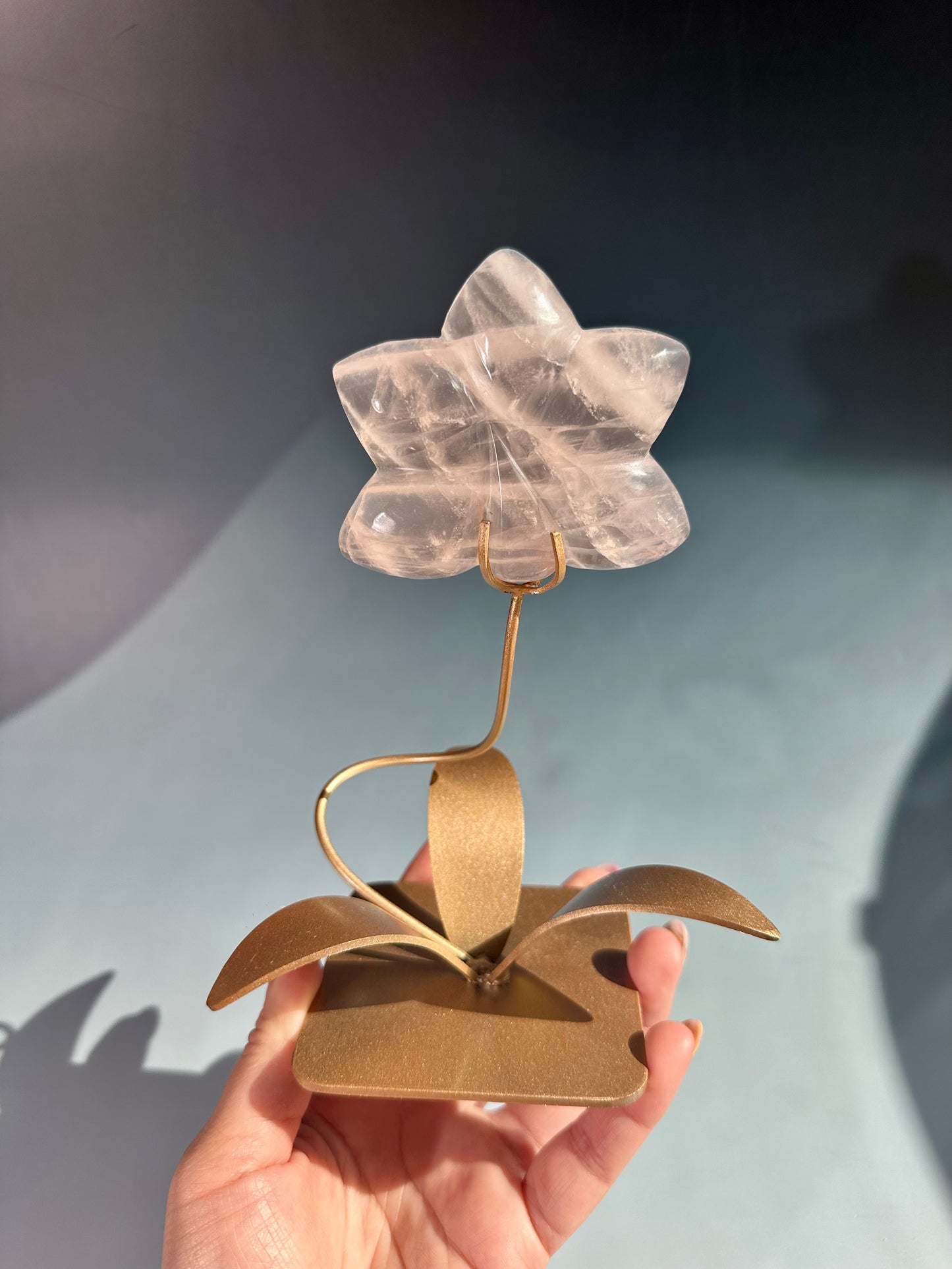 Rose Quartz Orchid Carving on Gold Stand | Intuitively Chosen Love, Grace & Heart Healing Energy