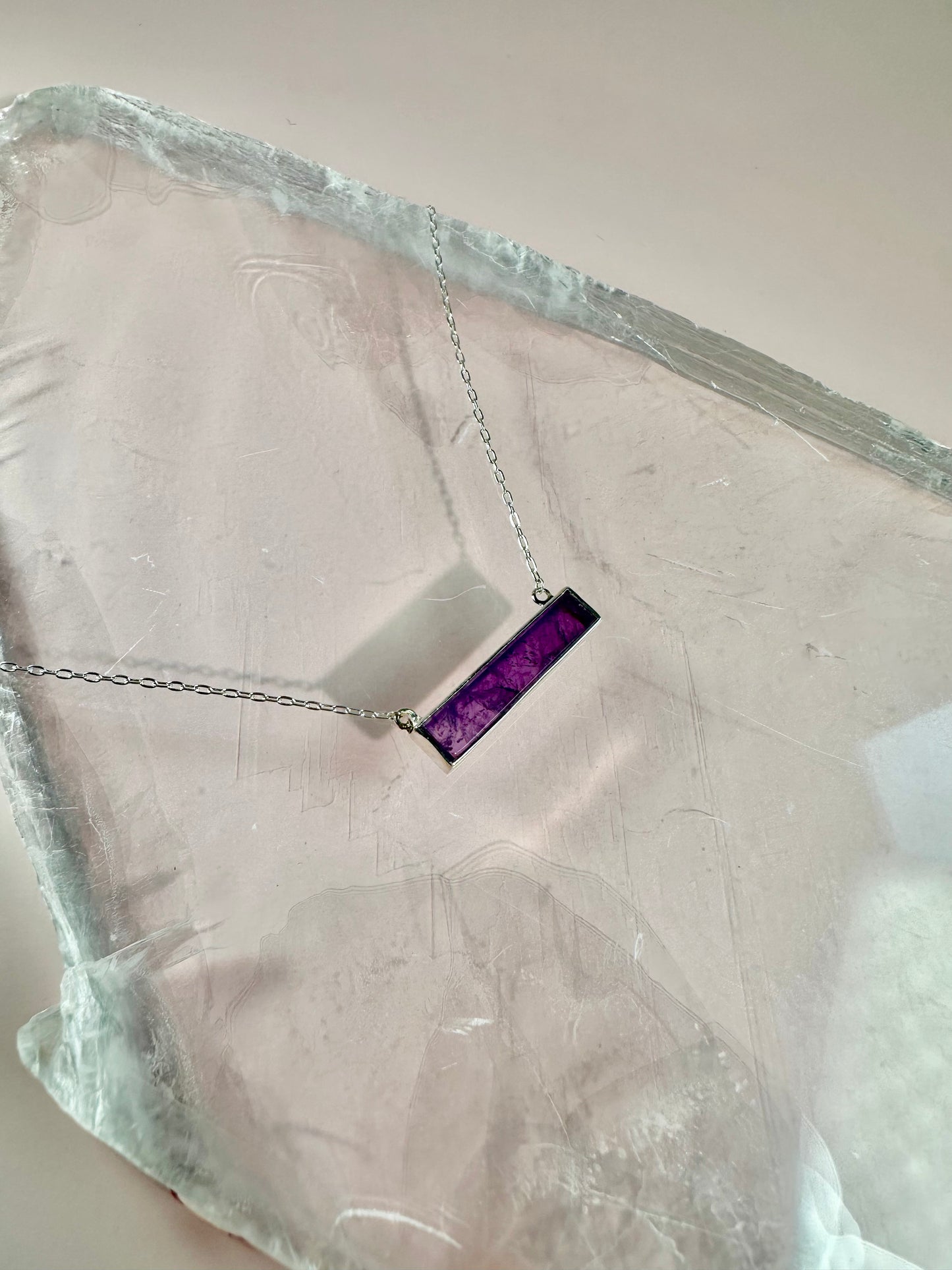 925 Sterling Silver Amethyst Bar Bezel Necklace