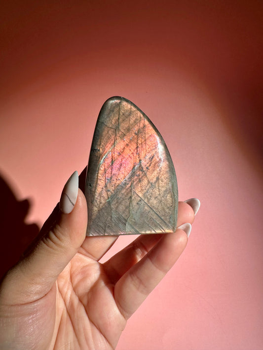 Medium Dual Flash Orange Flash Labradorite Standing Freeform – Option C