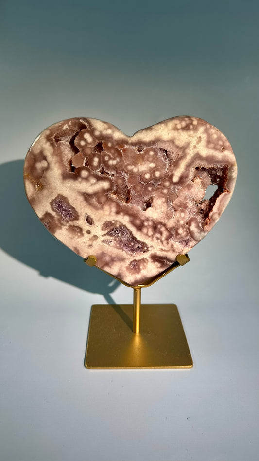Pink Amethyst Heart on Gold Stand – Option A