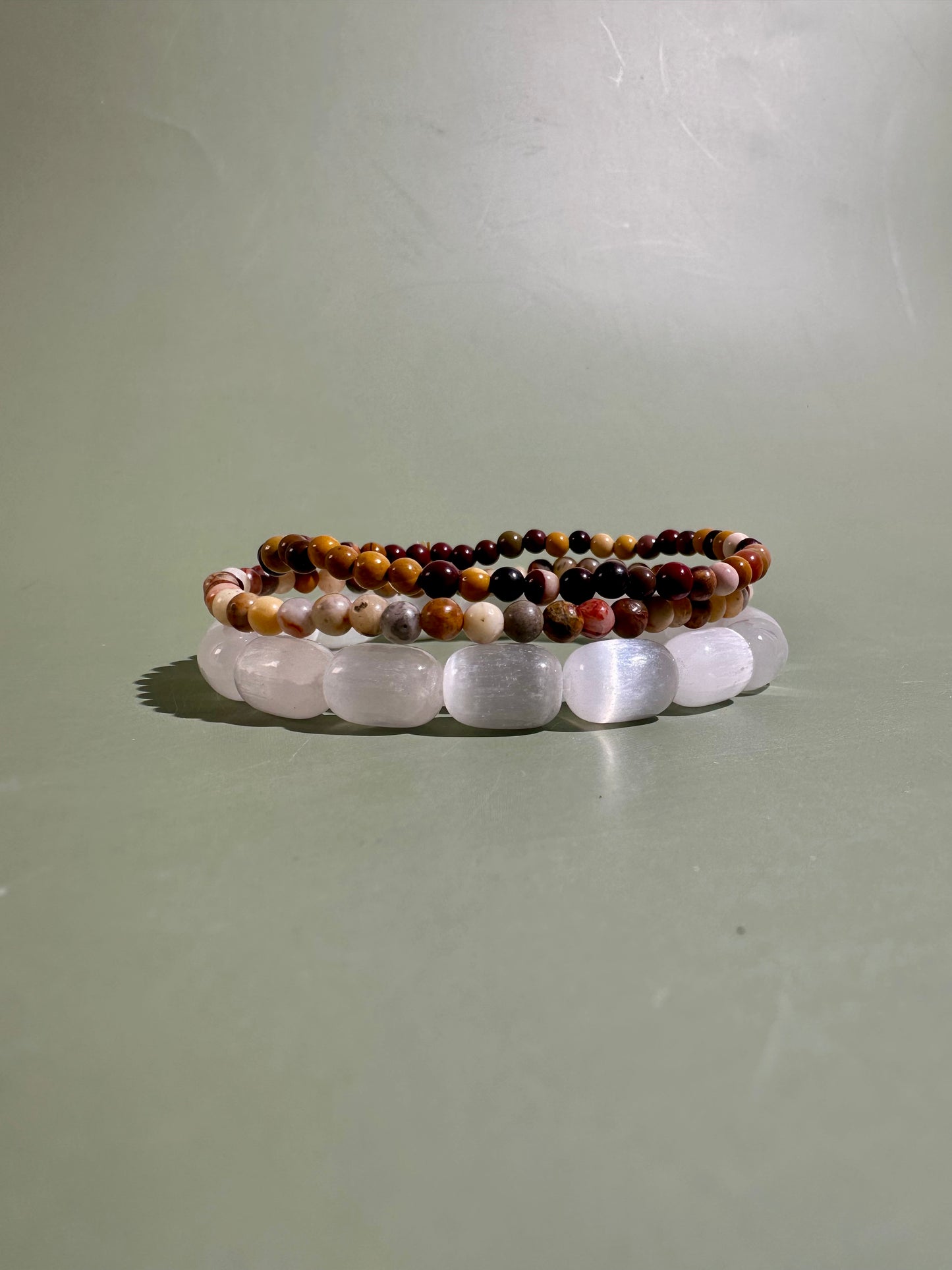 Bracelet Bundle Set: “Golden Prairie" - Satin Spar (Selenite), Yellow Crazy Lace Agate, Mookaite Jasper
