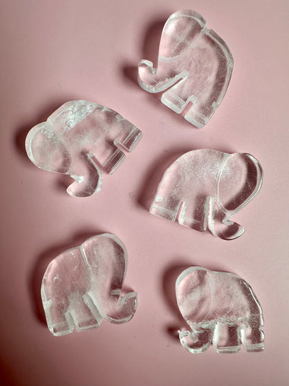 Flat Clear Quartz Elephant Carving