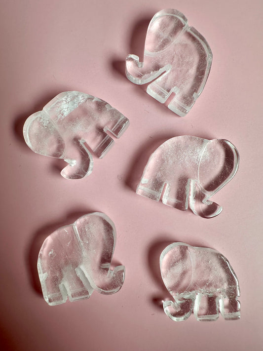 Flat Clear Quartz Elephant Carving