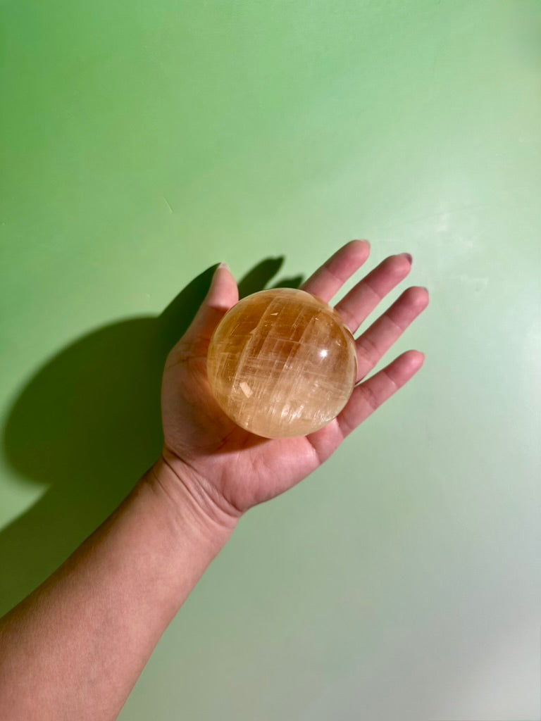 Honey Calcite Sphere – Option E | Collector Crystal, Abundance, Joy & Inner Strength