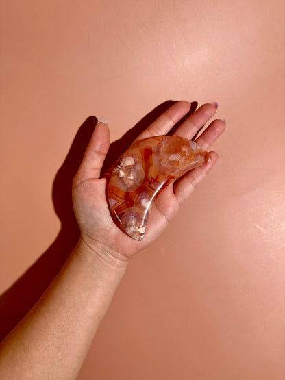 Carnelian Agate Crescent Moon on Black Stand – Option D | Empowerment, Passion & New Beginnings