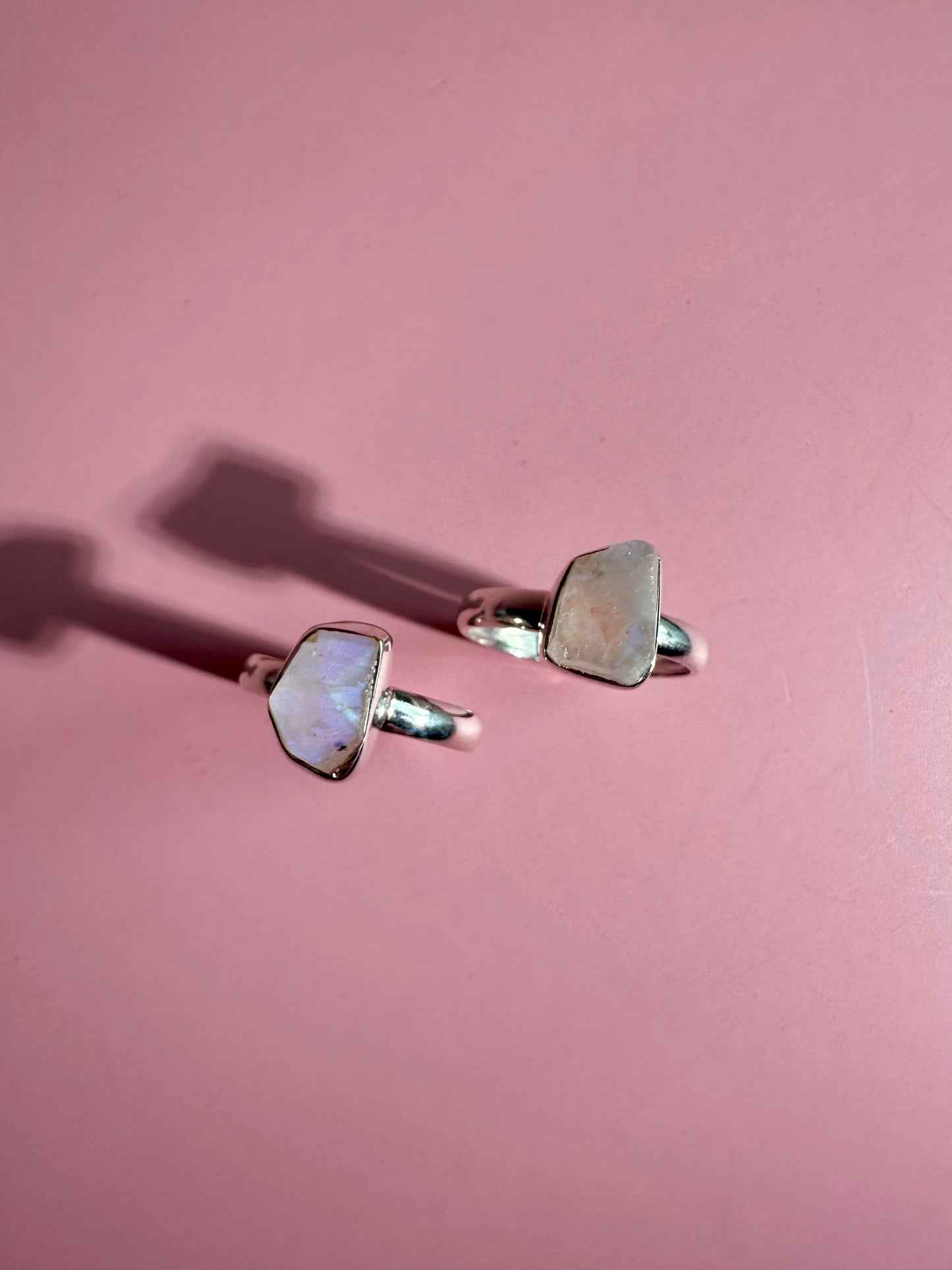 925 Sterling Silver Rough Rainbow Moonstone Bezel Ring