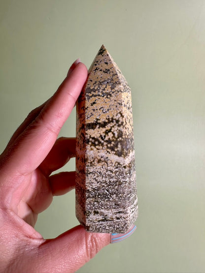 Yellow & Green Ocean Jasper Tower | Joy, Growth & Emotional Balance Crystal