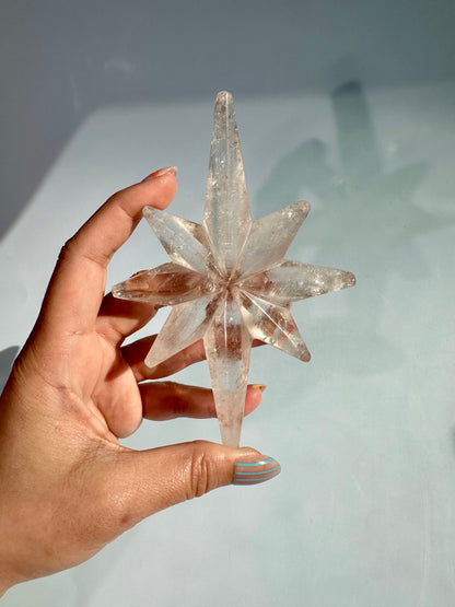 Clear Quartz Polaris Star on Gold Stand – Option B | Master Healer, Light & Collector Crystal
