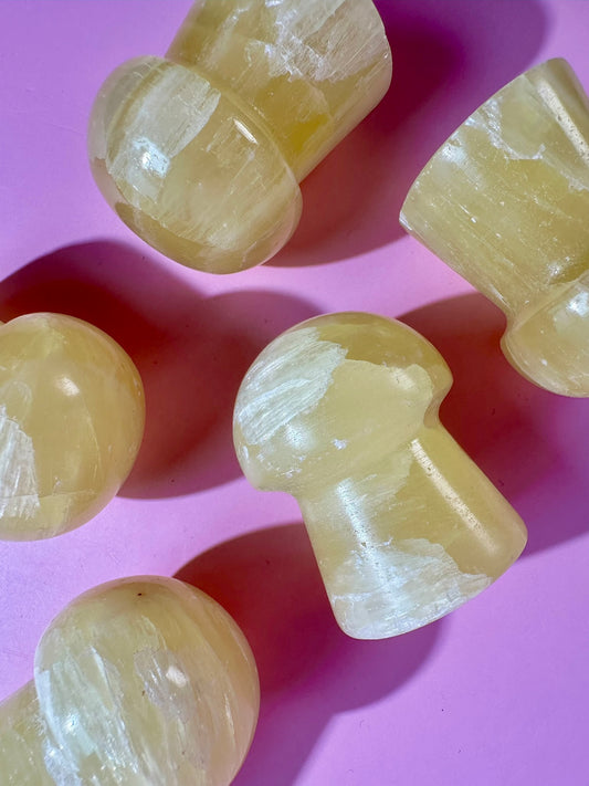 Lemon Calcite Mushroom Carving | Intuitively Chosen Happiness, Clarity & Confidence Energy
