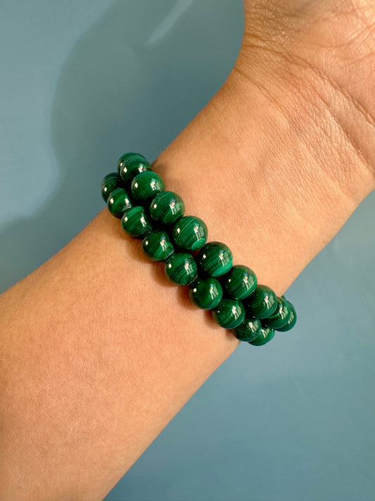 8mm Malachite Beaded Bracelet