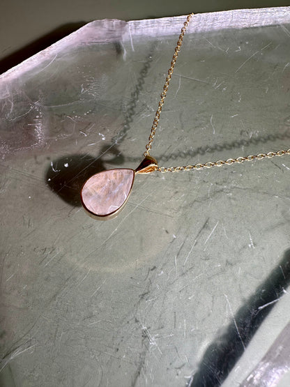 925 Sterling Silver 18K Yellow Gold Vermeil Faceted Rainbow Moonstone Pear Bezel Necklace