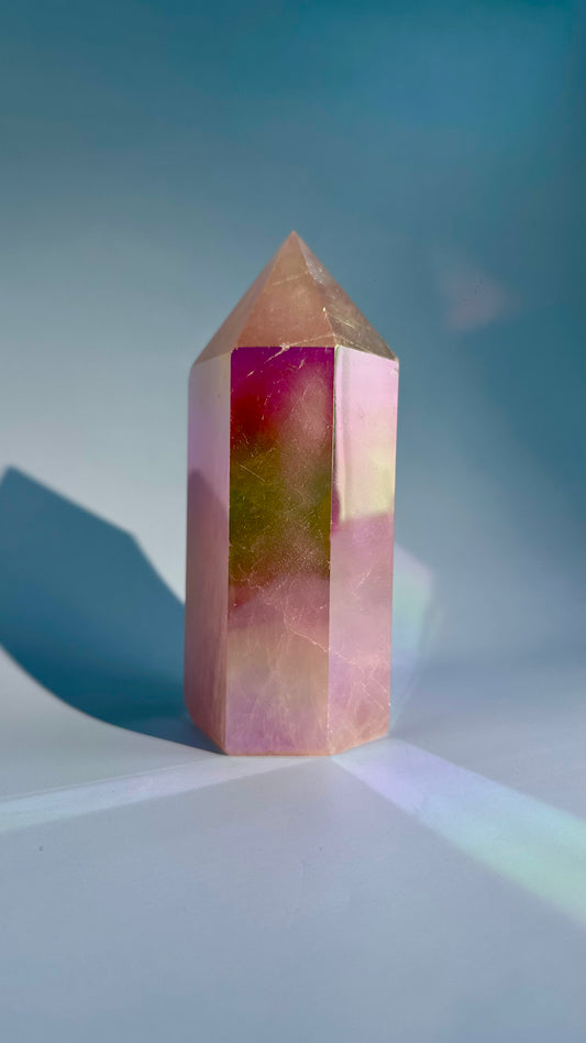 Aura Rose Quartz Tower – Option A (Small)