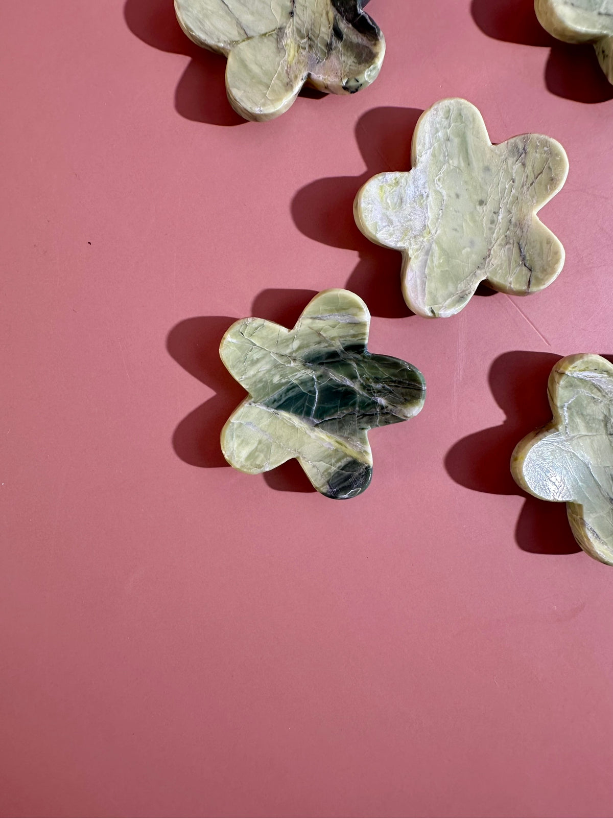 Serpentine Flower Worry Stone | Green Pocket Crystal