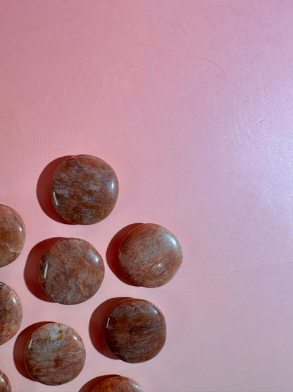 Peach Moonstone Mini Round Flat Palm