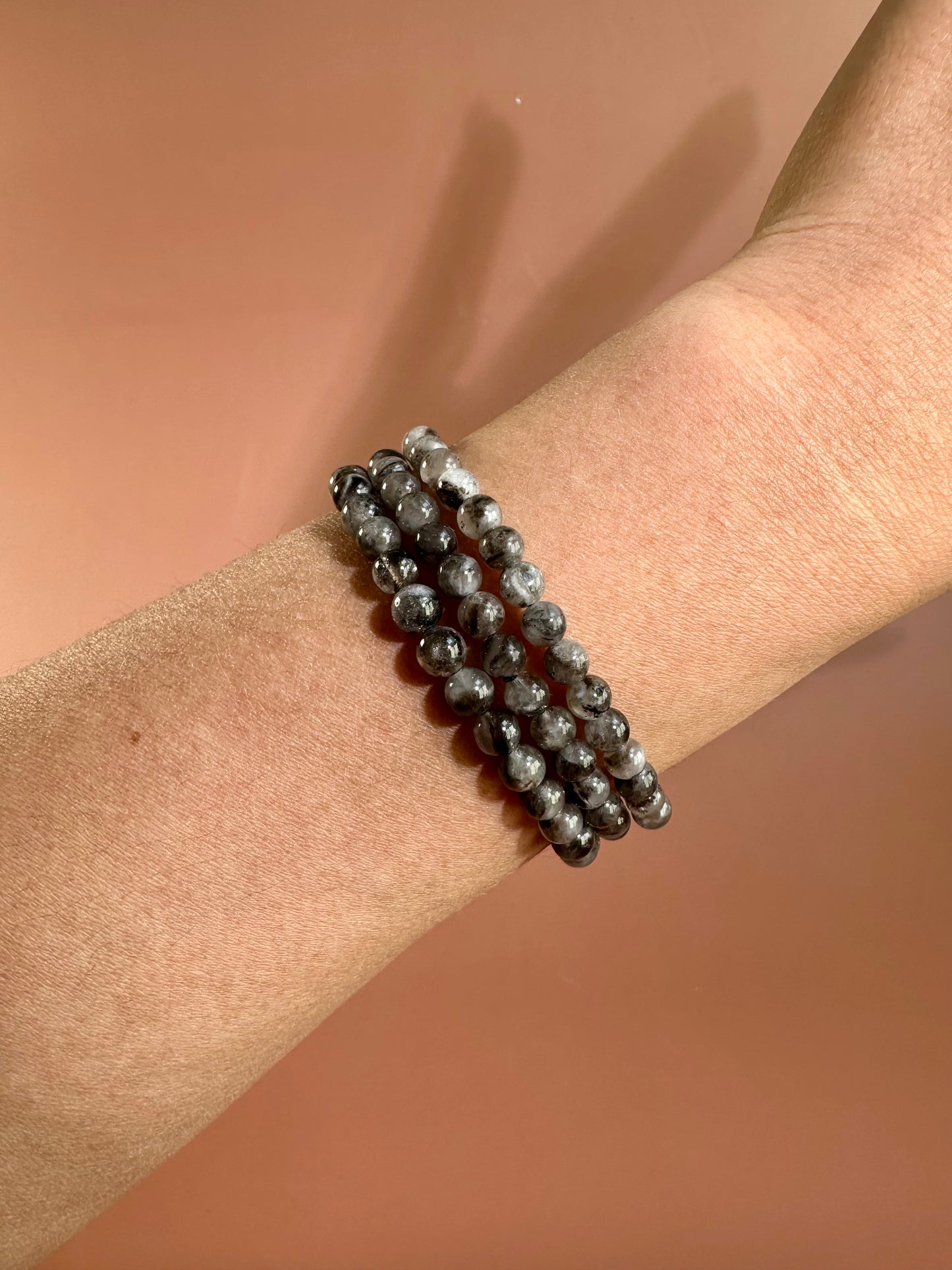 6mm Quartz with Anthraxolite Inclusions Beaded Bracelet