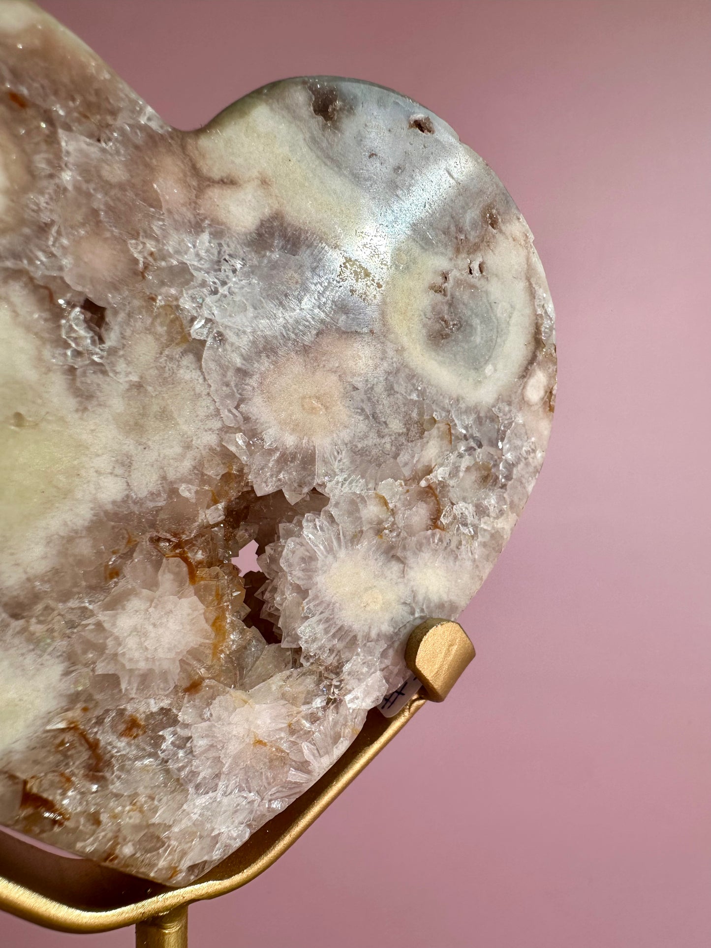 Pink Amethyst Heart on Gold Stand – Option E
