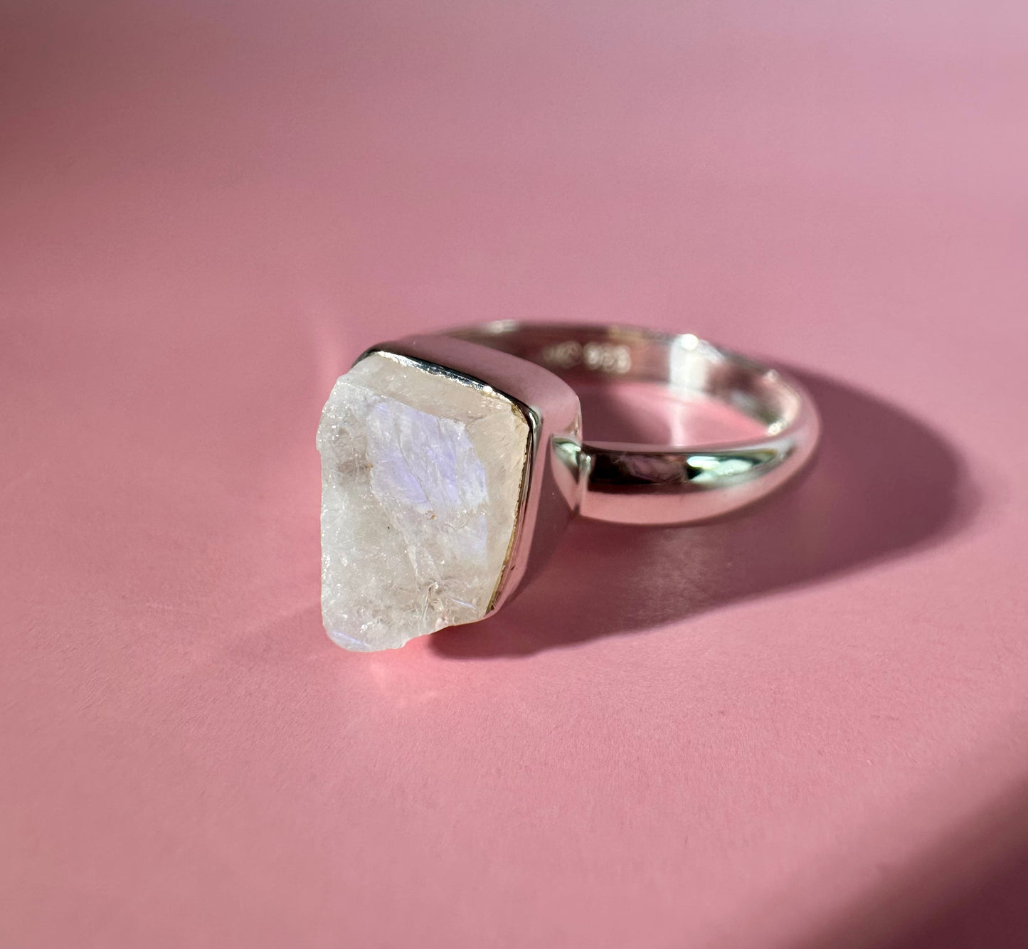 925 Sterling Silver Rough Rainbow Moonstone Bezel Ring