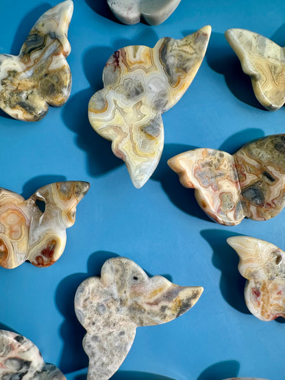 Small Yellow Crazy Lace Agate 3D Butterfly