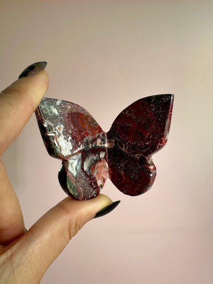 Red Crazy Lace Agate 3D Butterfly Carving
