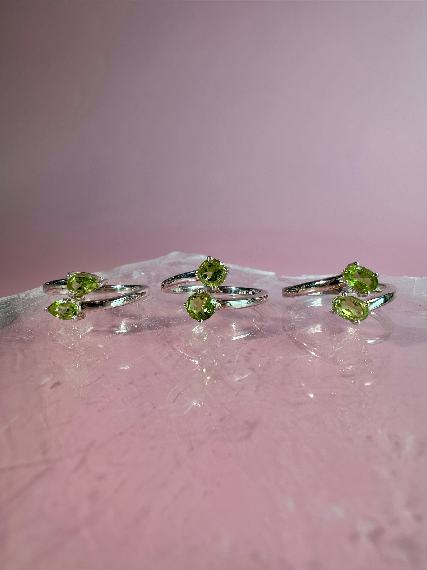 925 Sterling Silver Alma Toi et Moi Two-Stone Adjustable Faceted Peridot Prong Ring