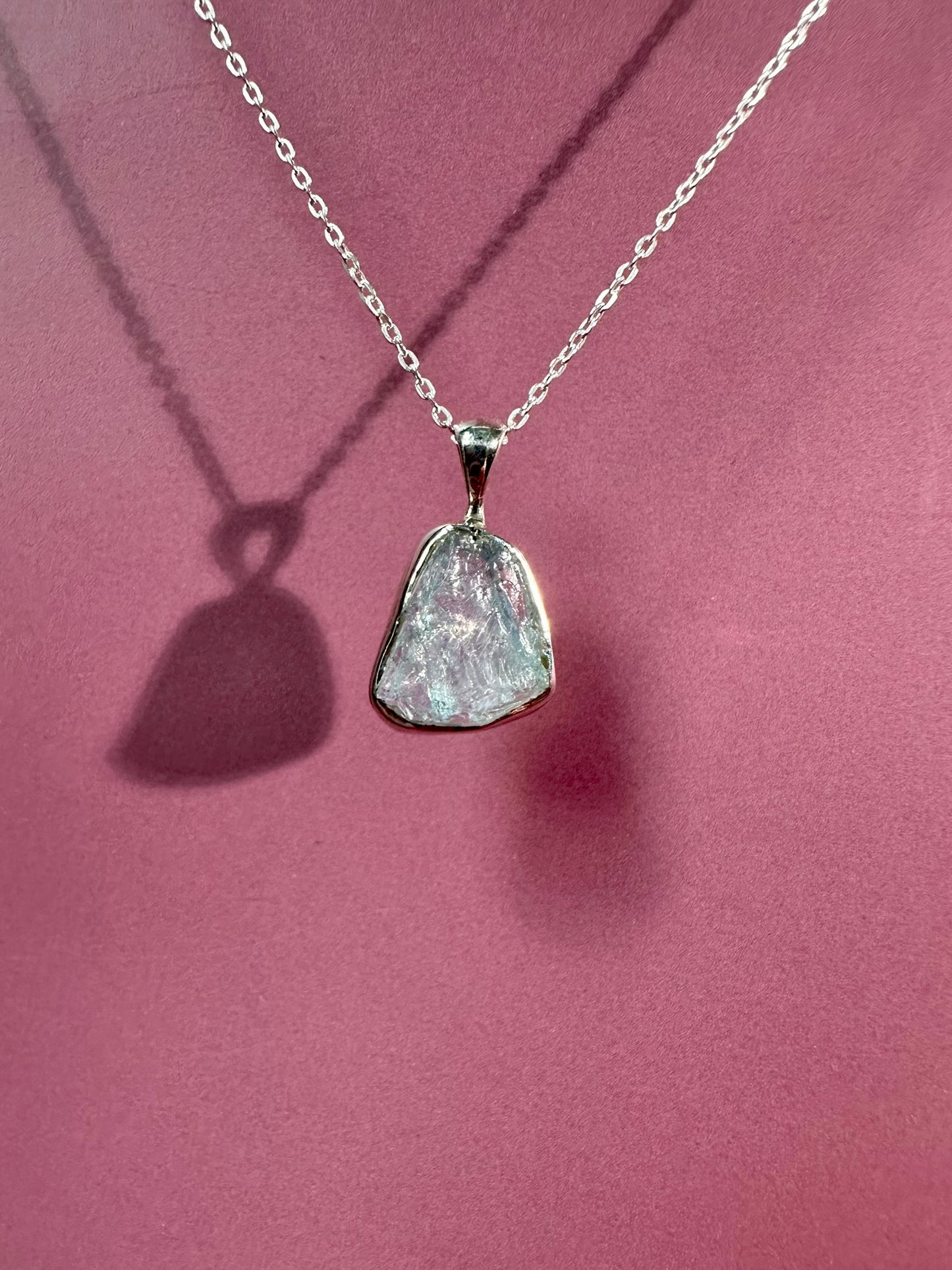 925 Sterling Silver Rough Aquamarine Bezel Pendant Necklace