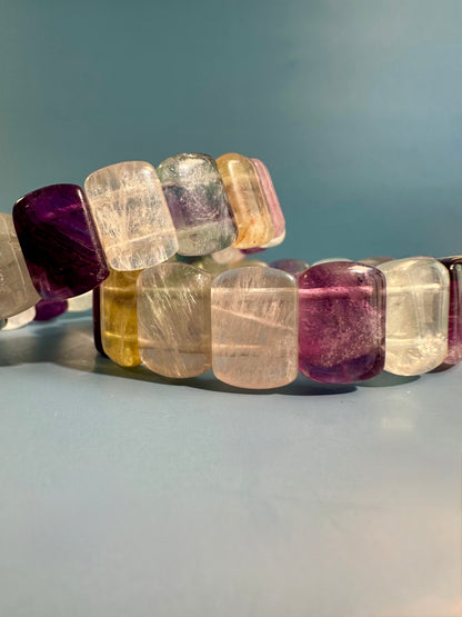 Flat Rectangle Rainbow Fluorite Bracelet