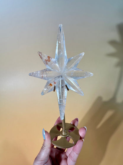 Clear Quartz Polaris Star on Gold Stand – Option A | Clarity, Guidance & Manifestation Crystal