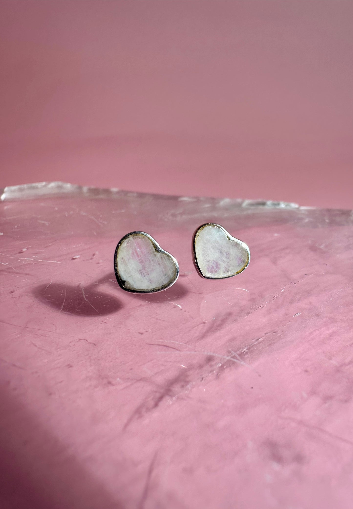 925 Sterling Silver Heart Rainbow Moonstone Stud Earrings