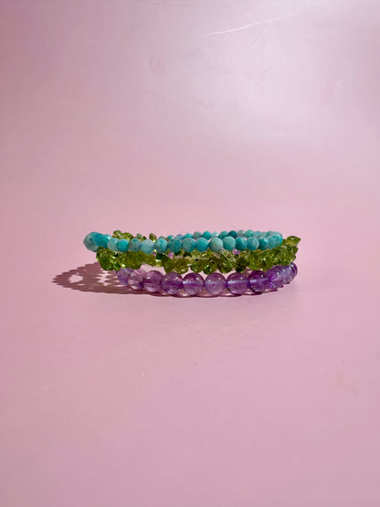 Bracelet Bundle Set: “Secret Garden" - Amazonite, Peridot, Amethyst