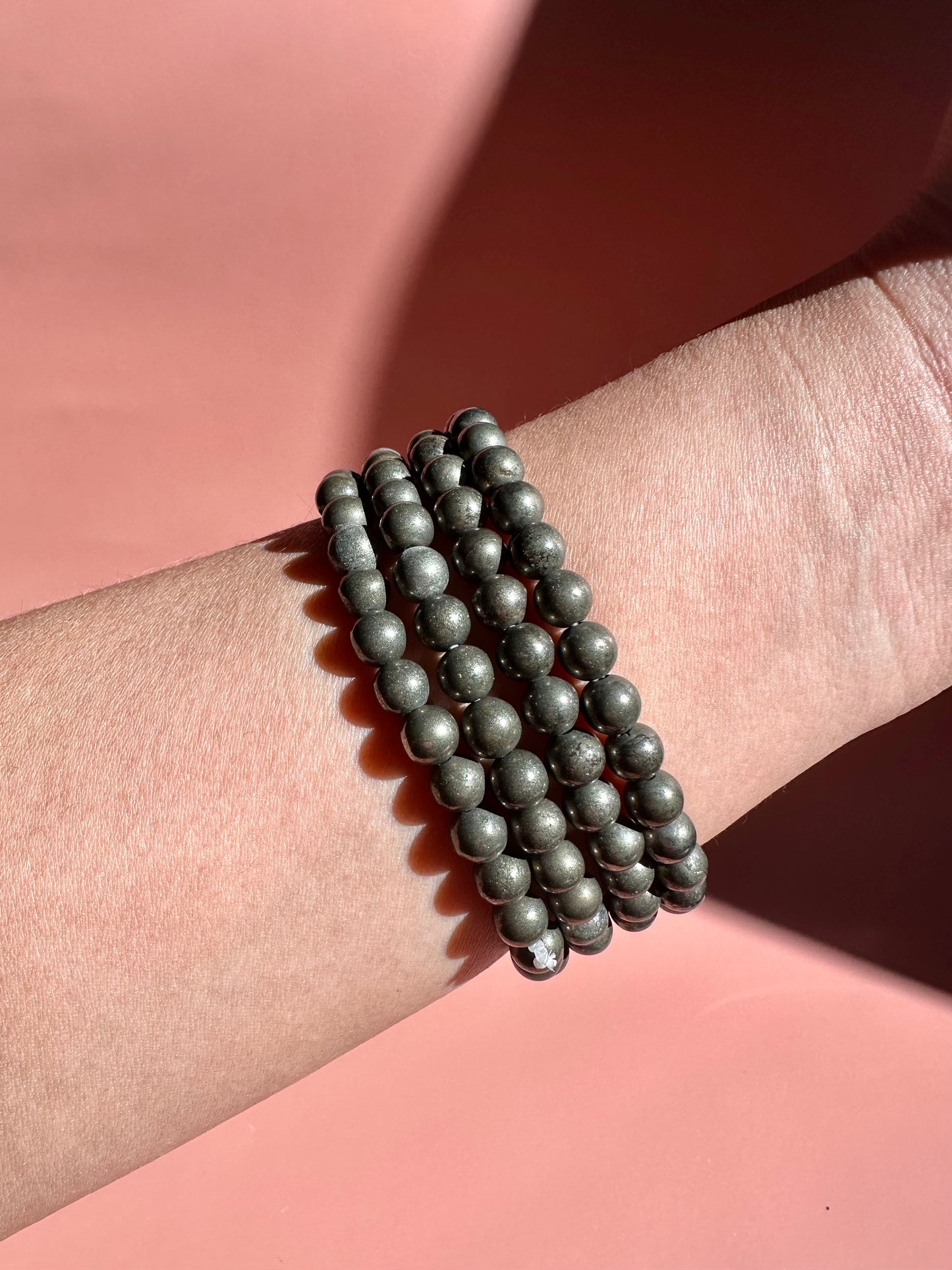 6mm Polished Pyrite Beaded Bracelet