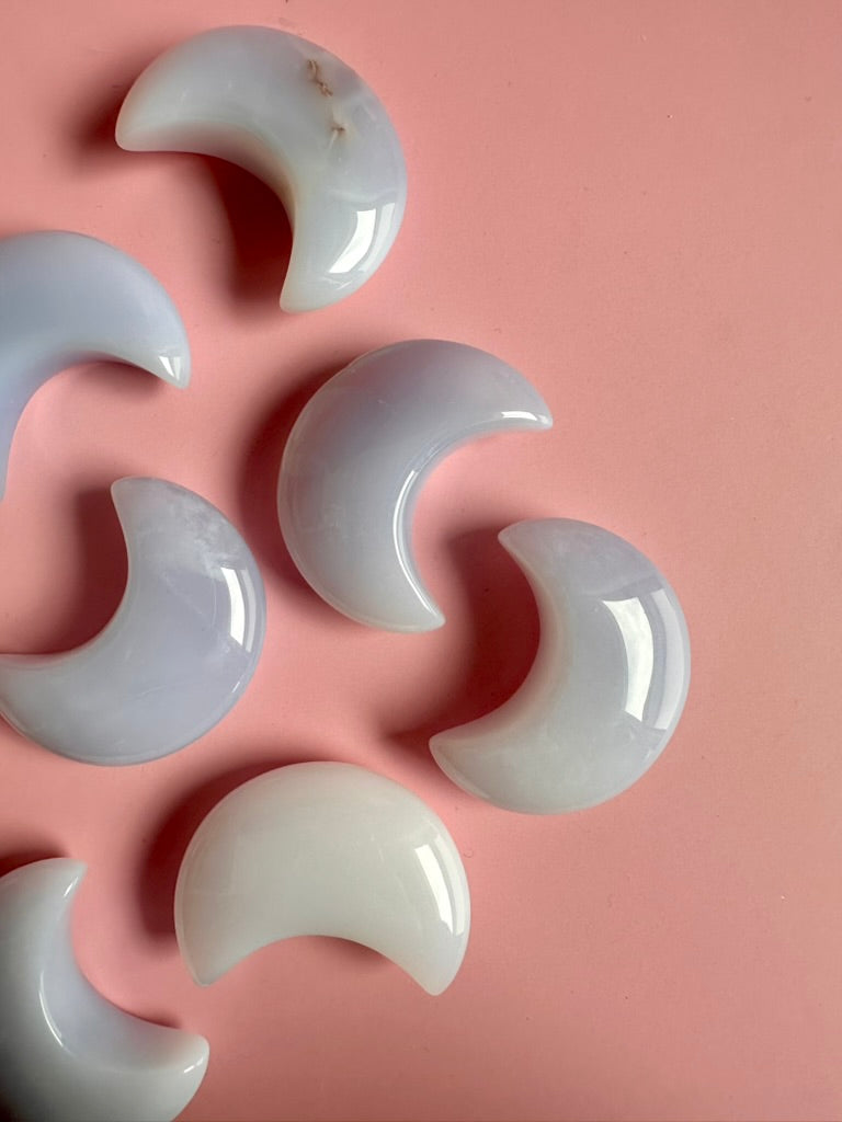 Blue Chalcedony Crescent Moon Carving