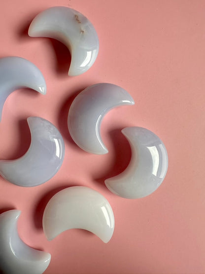 Blue Chalcedony Crescent Moon Carving
