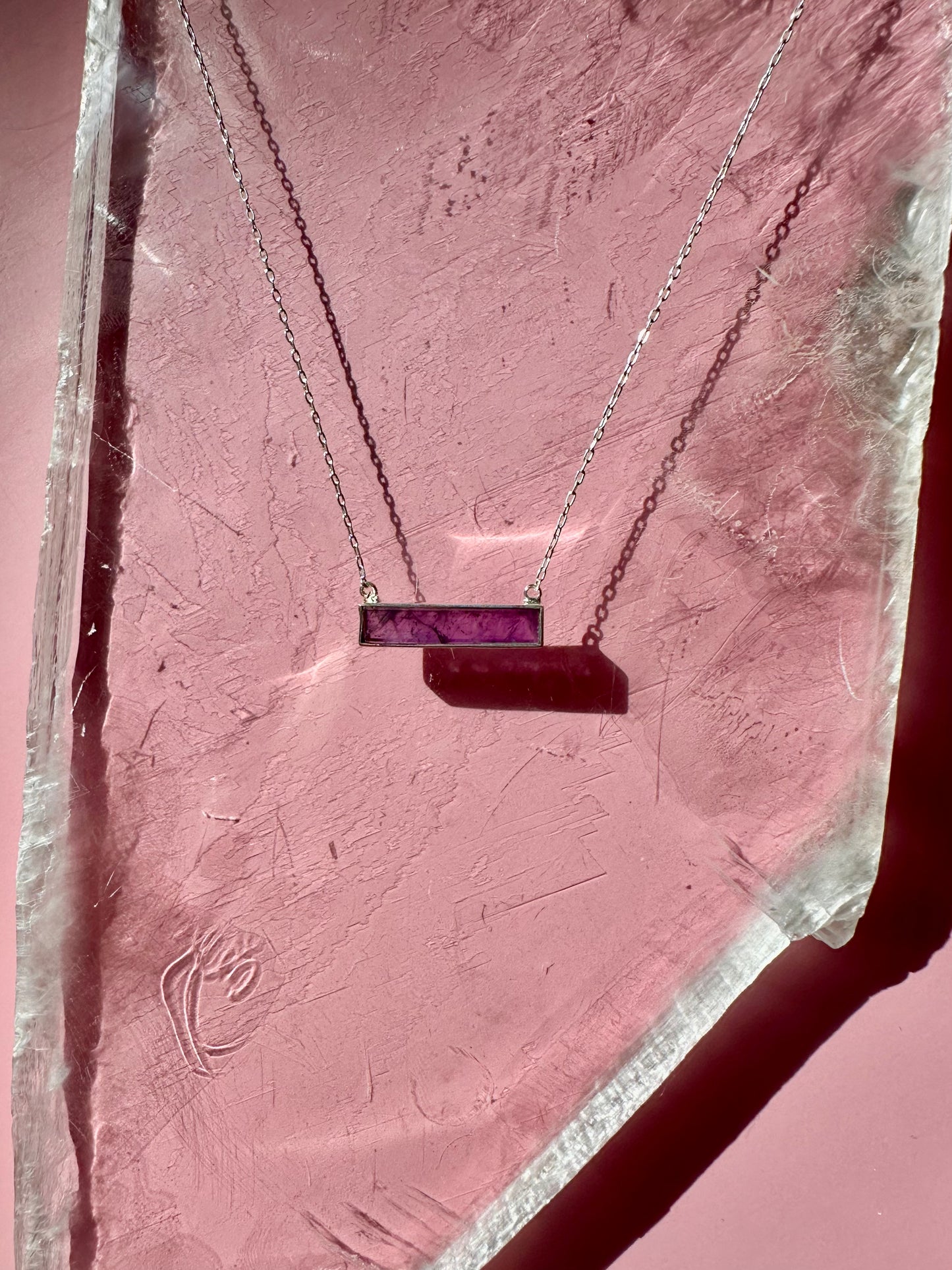 925 Sterling Silver Amethyst Bar Bezel Necklace