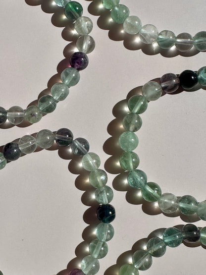 8mm Green & Purple Fluorite Beaded Bracelet