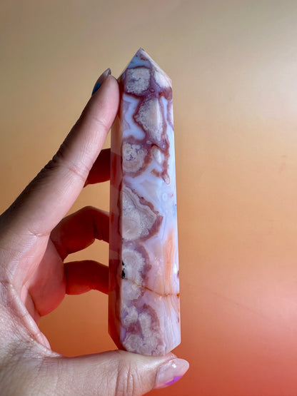 Carnelian Flower Agate Tower Option J | Confidence, Growth & Motivation Crystal