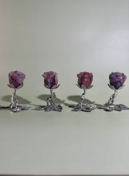 Intuitively Chosen Fire Quartz Rose on Silver Branch Stand | Hematoid Quartz Crystal Décor