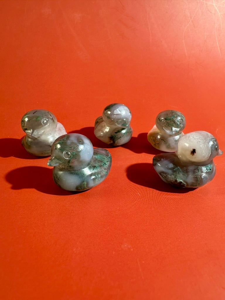 Moss Agate Duck | Cute Green Crystal Carving